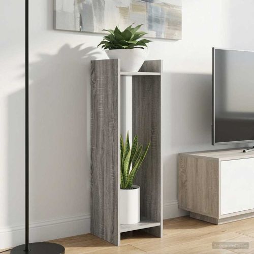 Стойка за растения с рафт Сиво Сонома 30 x 30 x 100 см