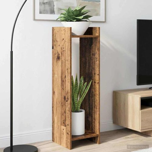 Стойка за растения с рафт 2 pcs Старо дърво 30 x 30 x 100 см