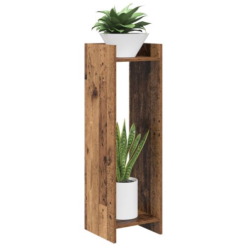 Стойка за растения с рафт 2 pcs Старо дърво 30 x 30 x 100 см