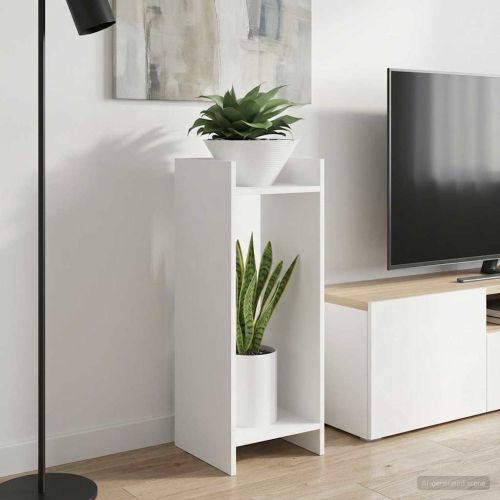 Стойка за растения с рафт Бял 30 x 30 x 80 cm