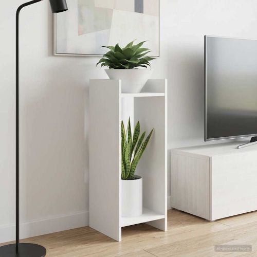 Стойка за растения с рафт 2 pcs Бял 30 x 30 x 80 cm