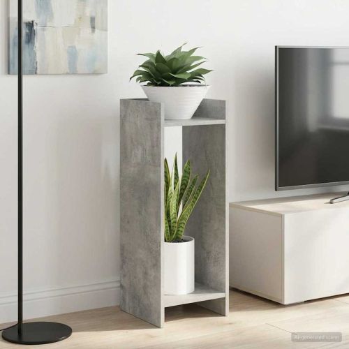 Стойка за растения с рафт 2 pcs Бетонно Сиво 30 x 30 x 80 cm