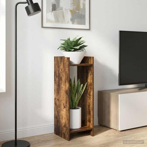 Стойка за растения с рафт 2 pcs Пушена Дъб 30 x 30 x 80 cm