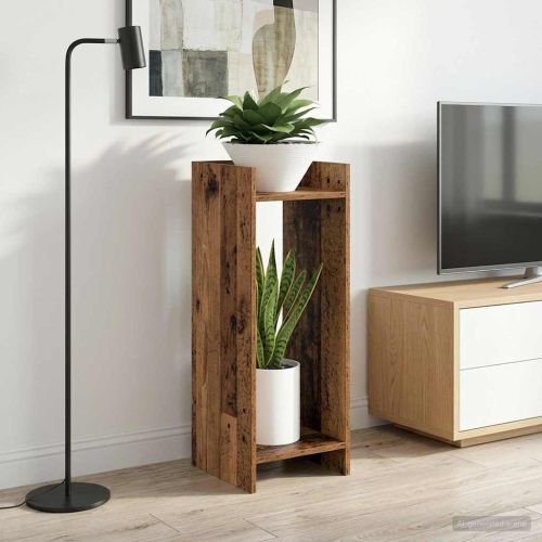 Стойка за растения с рафт 2 pcs Старо дърво 30 x 30 x 80 cm