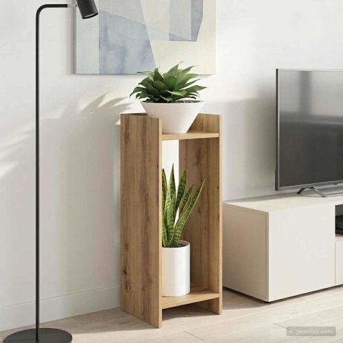 Стойка за растения с рафт 2 pcs Артизан Дъб 30 x 30 x 80 cm