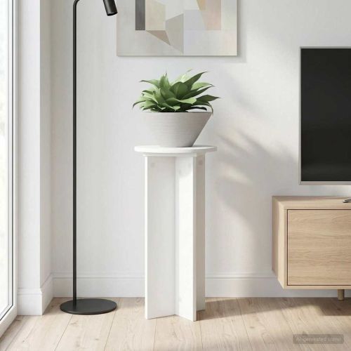 Стойка за растения 2 pcs Бяло Ø29,5 x 60 см Инженерна дървесина