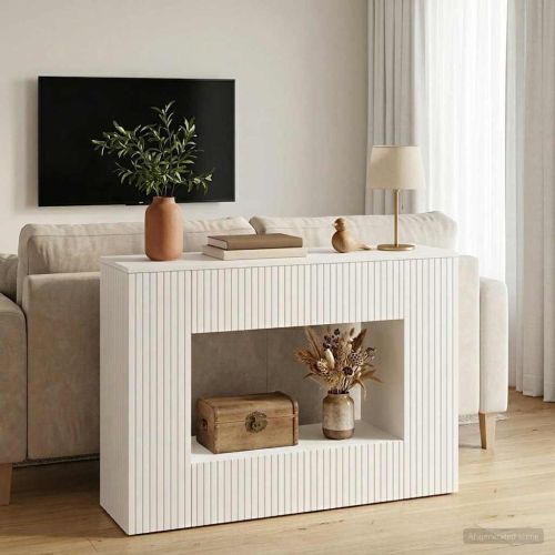 Конзолна маса На райета Висок Гланцов Бял 101 x 29 x 74 см