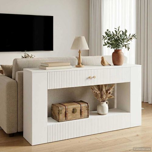 Конзолна маса На райета Висок Гланцов Бял 155 x 29 x 74 см