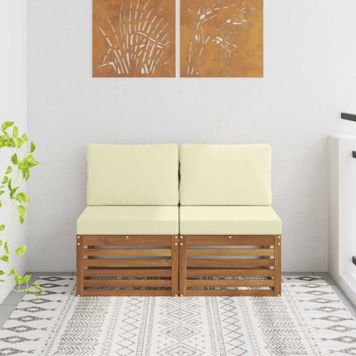 2 Брой Среден диван за открито Солидно акациево дърво Естествен