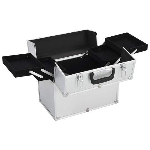 Куфар за гримове, 38x23x34 см, сребрист, алуминий