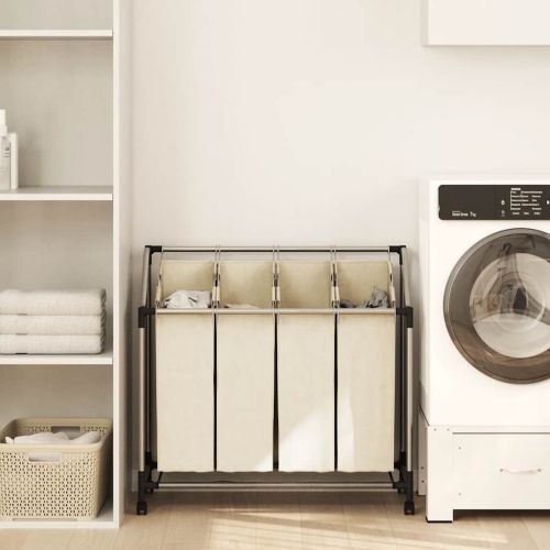 Кош за сортиране на пране с 4 торби, кремав, стомана