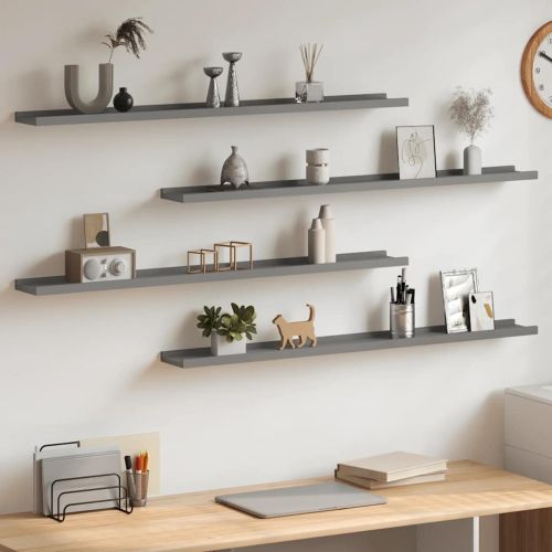 Стенни рафтове, 4 бр, сиви, 100x9x3 см