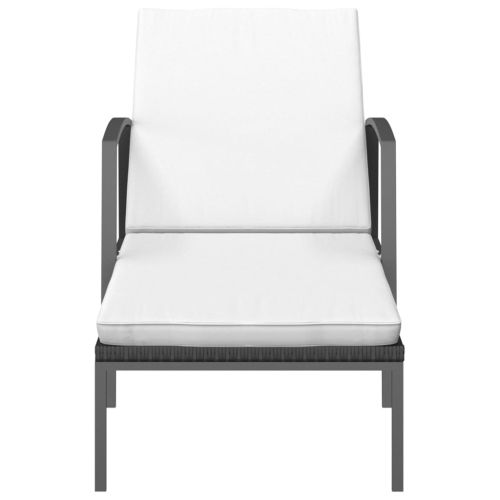 Градински шезлонг с шалте, черен полиратан