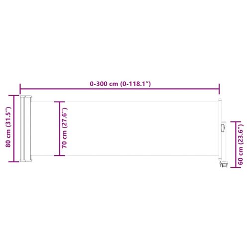 Прибираща се дворна странична тента, 80x300 см, червена