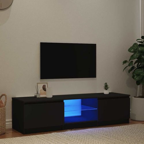 ТВ шкаф с LED осветление, черен, 140x40x36 см