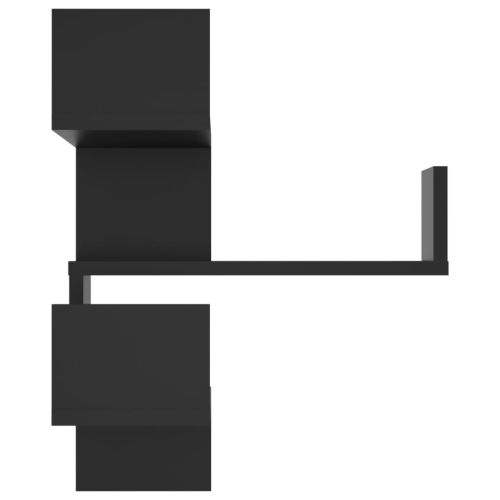 Стенен ъглов рафт, черен, 40x40x50 см, инженерно дърво