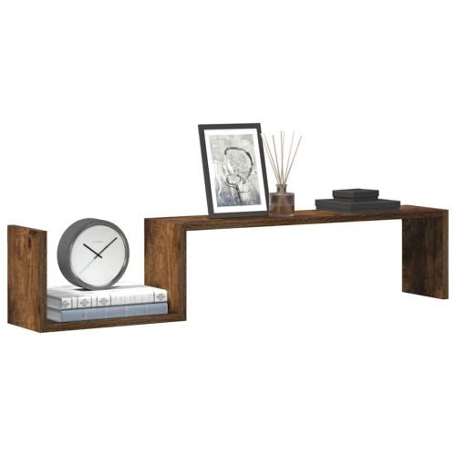 Стенни рафтове, 2 бр, опушен дъб, 100x15x20 см, инженерно дърво