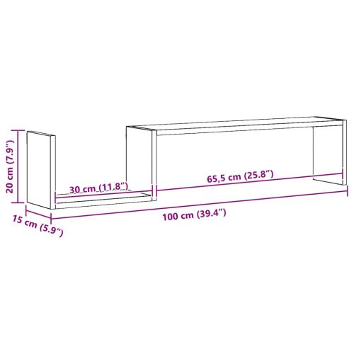 Стенни рафтове, 2 бр, опушен дъб, 100x15x20 см, инженерно дърво
