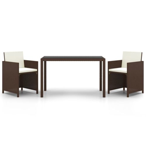 Градински комплект с възглавници, 3 части, полиратан, кафяв