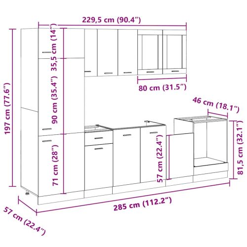 Комплект кухненски шкафове от 8 части "Lyon", дъб Сонома, инженерно дърво