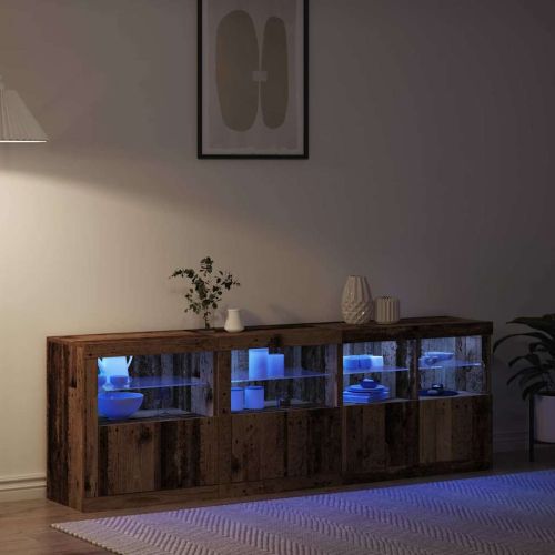 LED конзолна маса Старо дърво 202 x 37 x 67 см Инженерно дърво