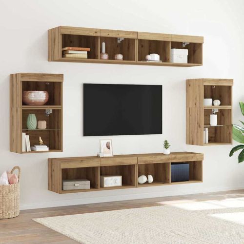 Комплект ТВ шкаф 8 pcs дъб артизан Инженерно дърво