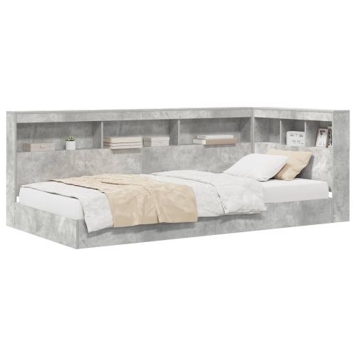 Легло с библиотека Циментено сиво 75 x 190 cm Инженерно дърво