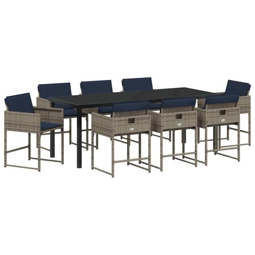 Комплект за хранене в градината 9 pcs Сив полиратан