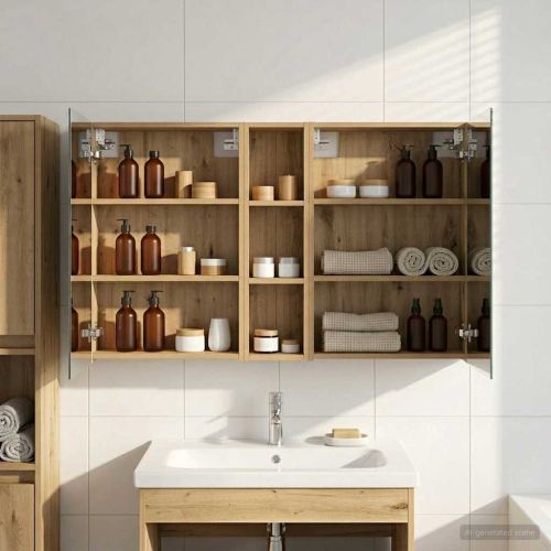 Комплект шкафове за баня с рафт 3 pcs 120 x 14,5 x 70 см