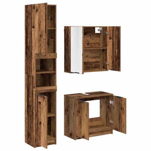 Комплект шкафове за баня 3 pcs Старо дърво Инженерно дърво