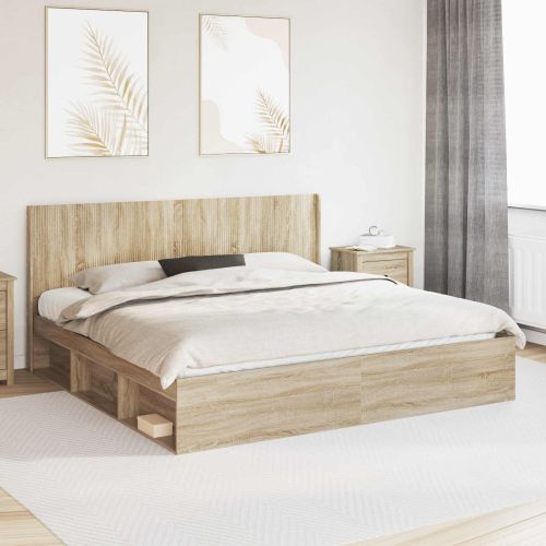 Рамка за легло с място за съхранение и табла Дъб сонома