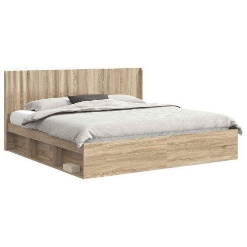 Рамка за легло с място за съхранение и табла Дъб сонома