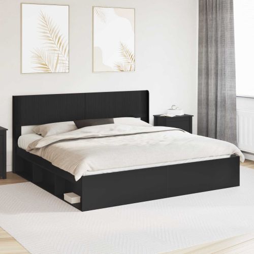 Рамка за легло с място за съхранение и табла Черно 180 x 200 cm