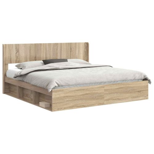 Рамка за легло с място за съхранение и табла Дъб сонома