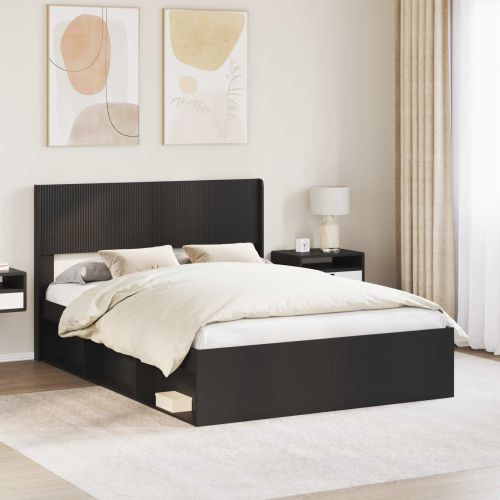 Рамка за легло с място за съхранение и табла Черно 160 x 200 cm