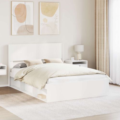 Рамка за легло с място за съхранение и табла Бяло 120 x 200 cm