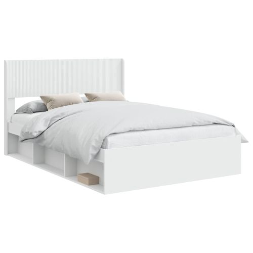 Рамка за легло с място за съхранение и табла Бяло 120 x 200 cm