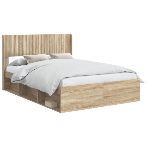 Рамка за легло с място за съхранение и табла Дъб сонома