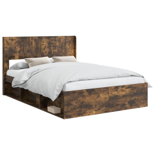 Рамка за легло с място за съхранение и табла Опушен дъб