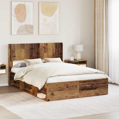 Рамка за легло с място за съхранение и табла Старо дърво