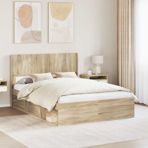 Рамка за легло с място за съхранение и табла Дъб сонома