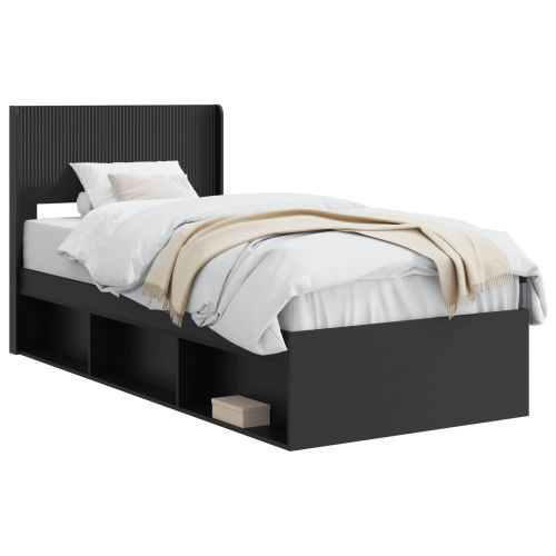 Рамка за легло с място за съхранение и табла Черно 90 x 200 cm
