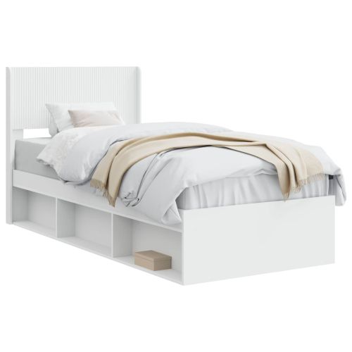 Рамка за легло с място за съхранение и табла Бяло 90 x 200 cm