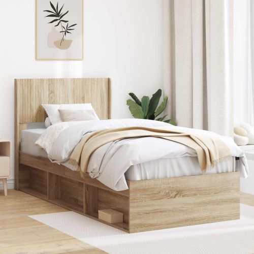 Рамка за легло с място за съхранение и табла Дъб сонома