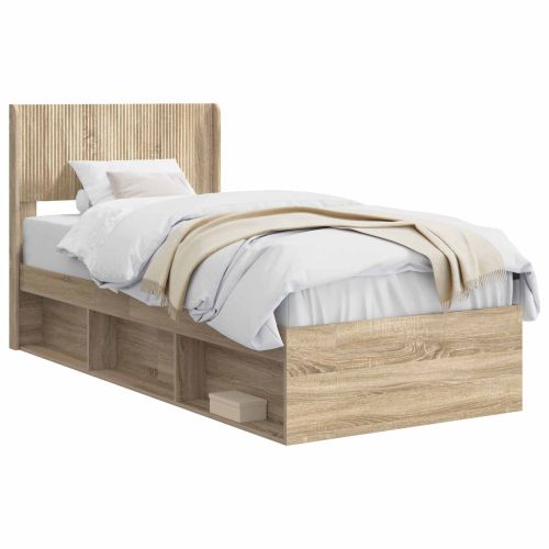 Рамка за легло с място за съхранение и табла Дъб сонома