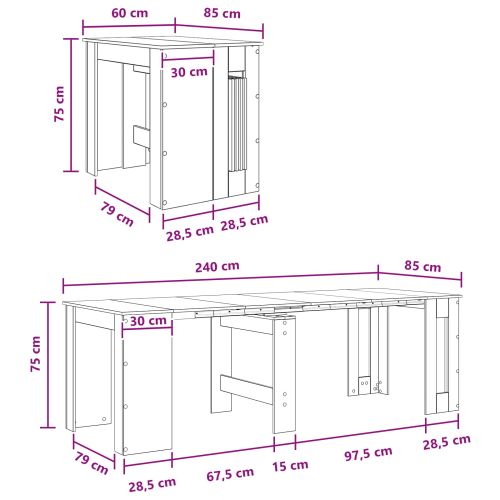 Маса за хранене 240 x 85 x 75 см Инженерна дървесина Черен дъб