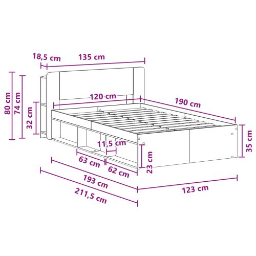 Леглово рамо с хранилище с таблото Дъб артизан 120 x 190 cm