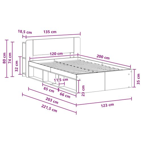 Леглово рамо с хранилище с таблото Старо дърво 120 x 200 cm