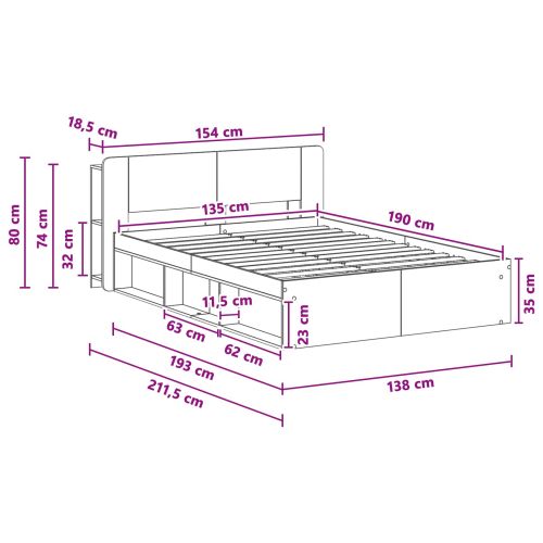 Леглово рамо с хранилище с таблото Дъб артизан 135 x 190 cm