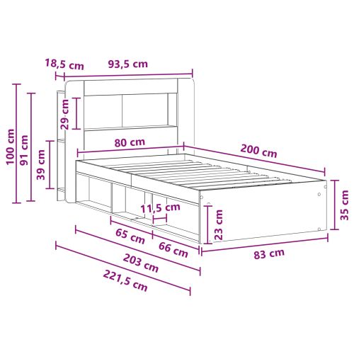 Леглово рамо с хранилище с таблото Дъб артизан 80 x 200 cm